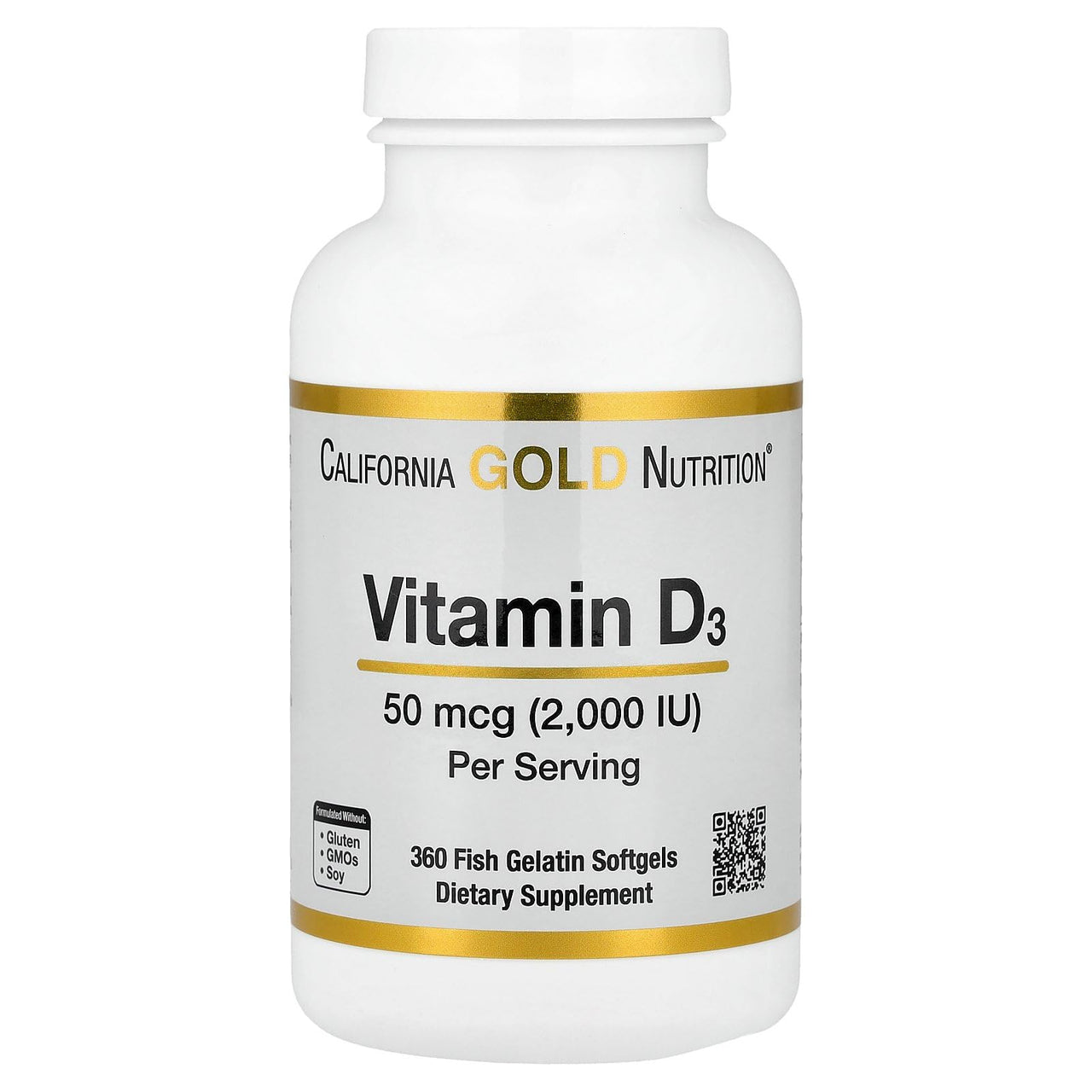 California Gold Nutrition Vitamin D3, 50 mcg (2,000 IU), 360 Fish Gelatin Softgels