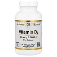 Thumbnail for California Gold Nutrition Vitamin D3, 50 mcg (2,000 IU), 360 Fish Gelatin Softgels