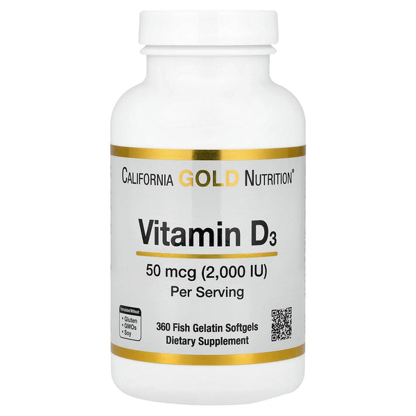 California Gold Nutrition Vitamin D3, 50 mcg (2,000 IU), 360 Fish Gelatin Softgels