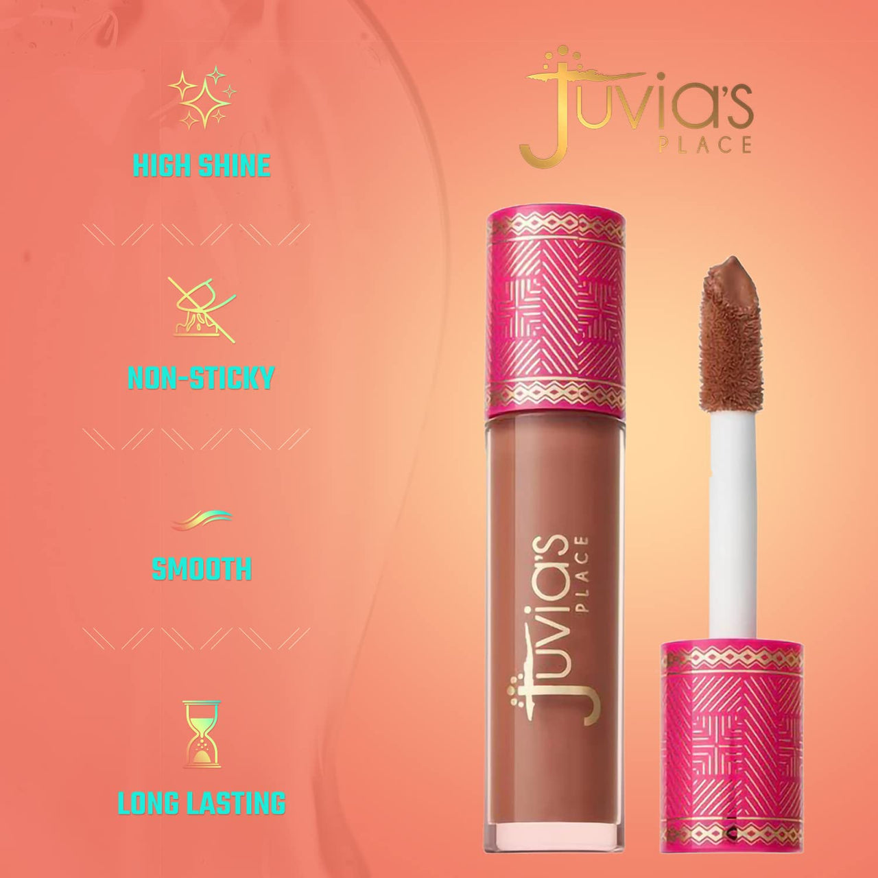Juvia's Place Lip Gloss Reflect Caramel Rose, Warm Toned Soft Brown, Smooth and Creamy Long Lasting Non-Sticky Luscious High Shine Glow, 16 oz,