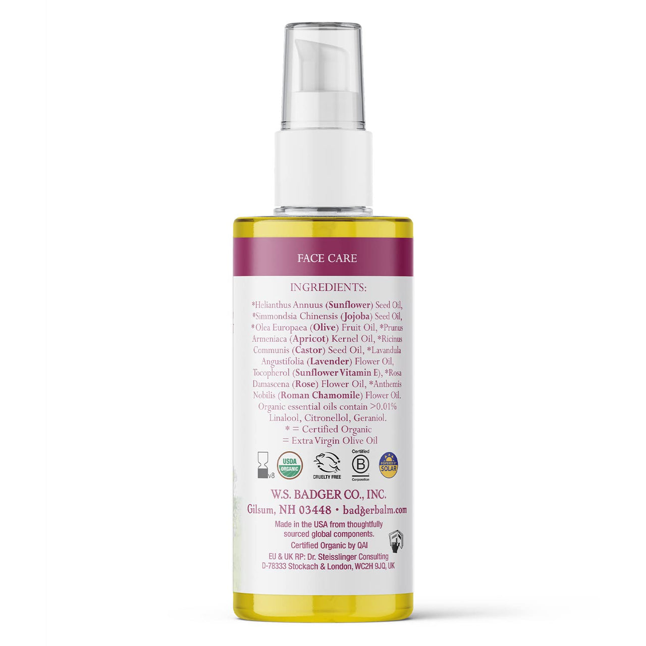 Badger Rose Face Cleansing Oil, Organic Facial Cleanser & Makeup Remover, Non-Greasy Moisturizing Skin Balancing Gentle Face Cleanser w/Pure Rose Oil, 2 fl oz Glass Bottle