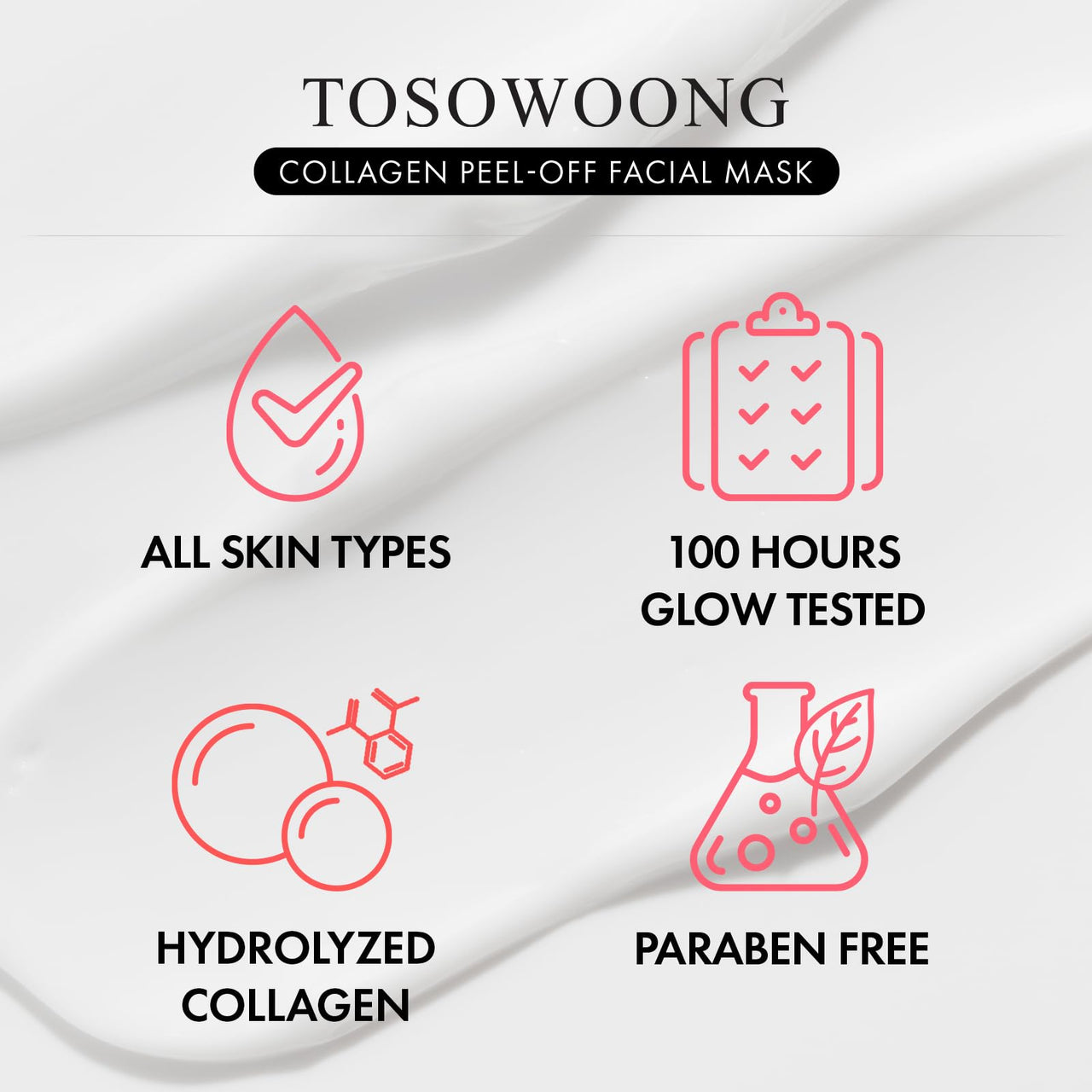 TOSOWOONG Real Collagen Fit, Hydrolyzed Collagen Wrapping Mask, Peel Off Facial Mask for elasticity, Hydrating, Glow, Glass Skin, Face Moisturizer, Self Care, Korean Skin Care, 50ml, 1.69 fl. oz.