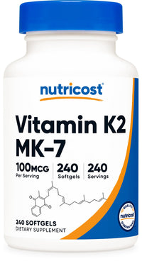 Thumbnail for Nutricost Vitamin K2 MK-7 100 mcg, 240 Softgels - Gluten Free and Non-GMO MK7