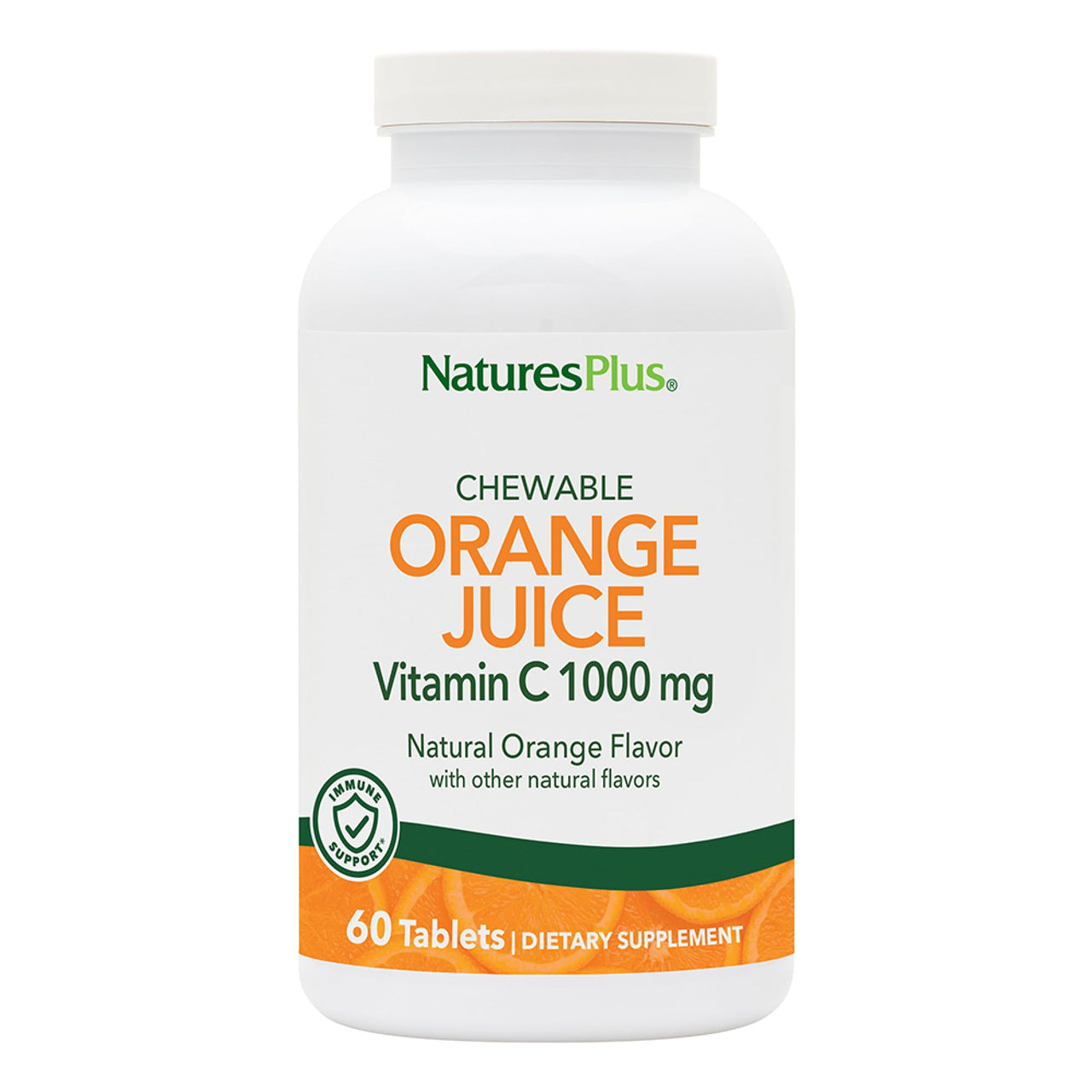 NaturesPlus Orange Juice - 60 Chewable Tablets - 1000mg Vitamin C - High-Potency Immune Support Supplement, Antioxidant - Vegan, Gluten Free - 60 Servings