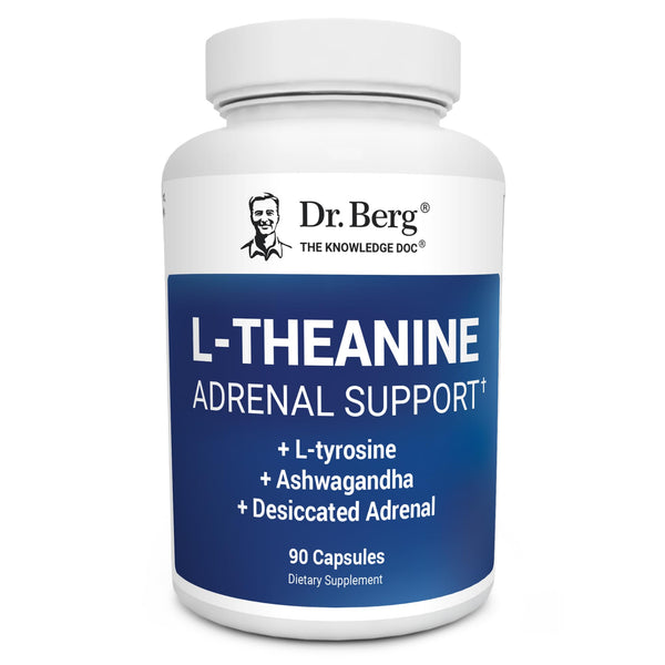 Dr. Berg 200 mg L-Theanine Adrenal Support - 90 Capsules with Ashwagandha & L-Tyrosine, Zinc & Manganese - Advanced 9-in-1 Adaptogen & Mineral Formula - No Fillers*