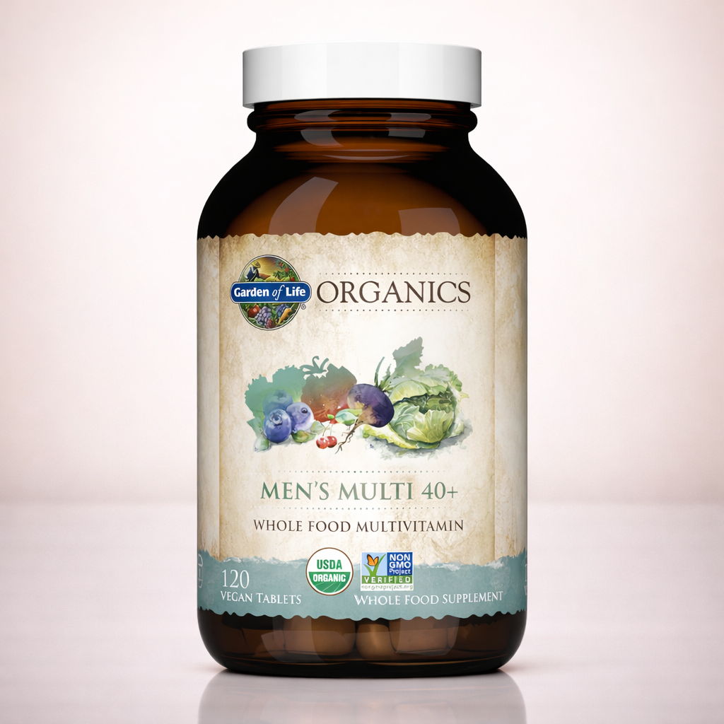 Garden of Life Organics Whole Food Multivitamin for Men 40+ 120 Tablets, Vegan Mens Multi for Health & Well-Being Certified Organic Whole Food Vitamins & Minerals for Men Over 40 Mens Vitamins