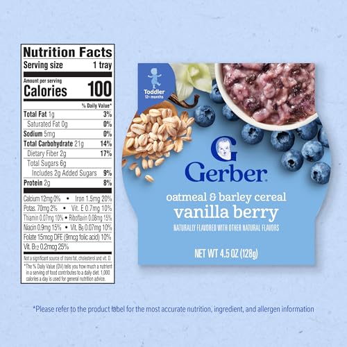 Image 7 of Gerber Toddler Vanilla Berry Oatmeal with Barley Cereal, 4.5 Oz, 8 Pack