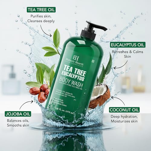 Image 2 of Botanic Hearth Tea Tree Eucalyptus Body Wash & Silicone Body Brush 16 fl oz