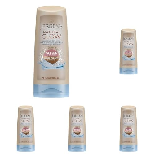 Image 1 of Default Title for the product Jergens Natural Glow In Shower Lotion, Self Tanner for Medium to Deep Skin Tone, 7.5 Ounce Pack of 5