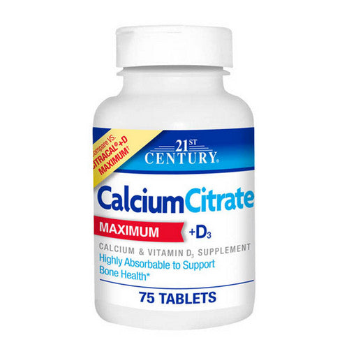 21st Century Calcium Citrate + D3 75 Tabs