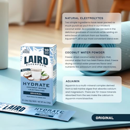 Image 3 of Laird Superfood Original Hydrate Coconut Water 10ct, 0.3 OZ