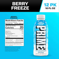 Thumbnail for Image 2 of PRIME Hydration BERRY FREEZE, Sports Drinks, Electrolyte Enhanced for Ultimate Hydration, 250mg BCAAs, B Vitamins, Antioxidants, Low Sugar, 16.9 Fl Oz, 12 Pack