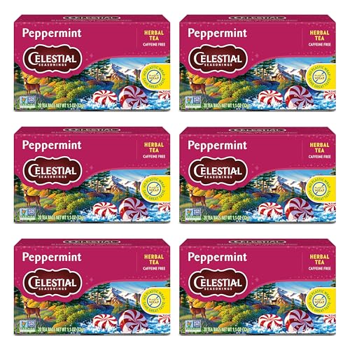 Image 1 of Default Title for the product Celestial Seasonings Peppermint Herbal Tea, Caffeine Free, 20 Tea Bags Box (Pack of 6)