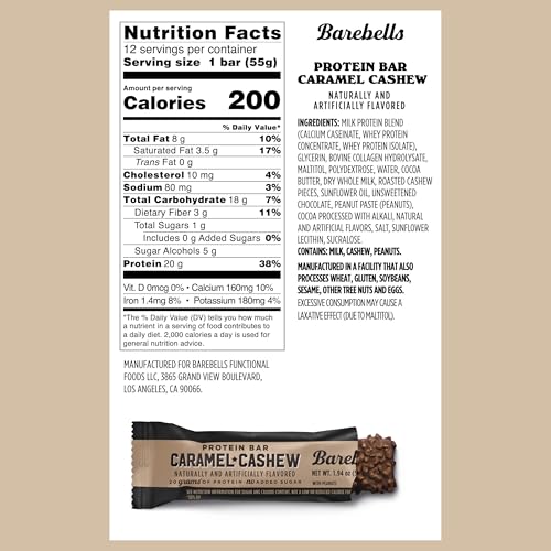 Image 2 of BAREBELLS Protein Bars Caramel Cashew - 12 Count, Pack of 2