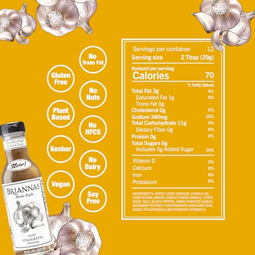 Image 2 of BRIANNAS Home Style Garlic Vinaigrette Dressing, Gluten Free, 6 Pack