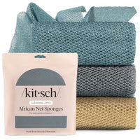 Thumbnail for Image 3 of Aqua Grey for the product Kitsch African Net Sponge Exfoliating Body Scrubber