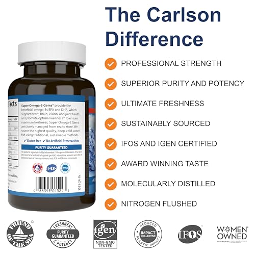 Image 2 of Carlson Super Omega-3 Gems, 1200 mg, Omega-3s, 100 + 30 Softgels