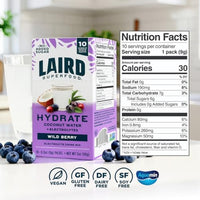 Thumbnail for Image 2 of Laird Superfood Hydrate Coconut Water Electrolyte Drink Mix 10 Single Serve Sticks