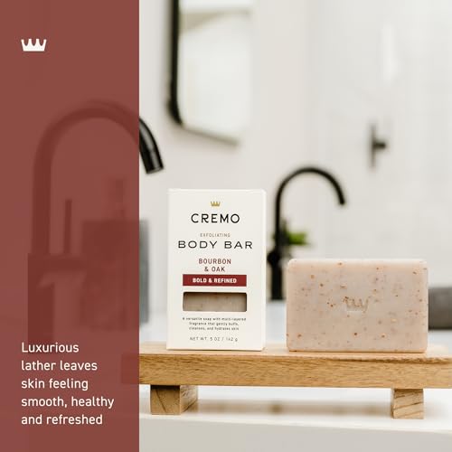 Image 3 of Cremo Exfoliating Body Bar for Men, Bourbon & Oak Scent, 5 Ounce Pack of 12