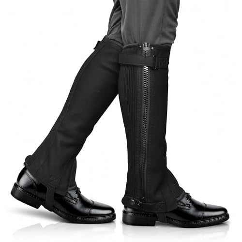Image 15 of Half Chaps Amara Equestrian Women, Men, Synthetic Leather Zip-Up Pair English Riding Unisex Black Leather Half Chaps