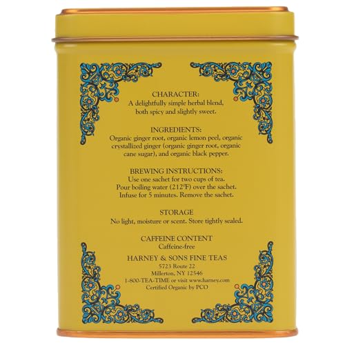 Image 4 of Harney & Sons Organic Ginger Lemon Herbal Tea, 20 Sachets in Tin