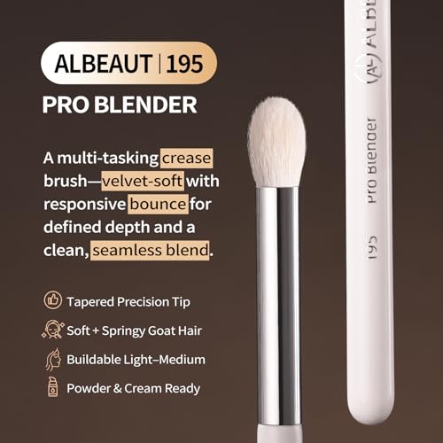 Image 2 of ALBEAUT Tapered Eye Shadow Brush, Medium Powder Eyeshadow Blending Brush for Crease, Fluffy Eye Makeup Tool for Women and Girls (195 Pro Blender)