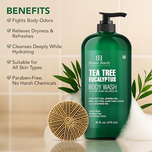 Image 3 of Botanic Hearth Tea Tree Eucalyptus Body Wash & Silicone Body Brush 16 fl oz