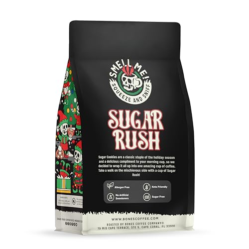Image 2 of Bones Coffee Company Sugar Rush Sugar Cookies Flavored Coffee Medium Roast Low Acid Arabica Beans Ground 12 Oz