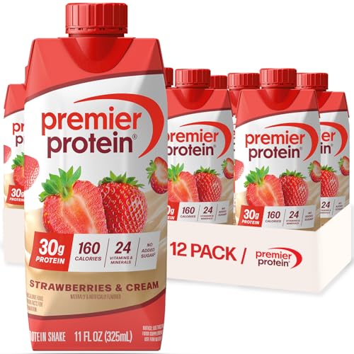 Image 1 of Default Title for the product Premier Protein Shake, Strawberries & Cream, 30g Protein, Bottle, Gluten Free, 11 fl oz, 12 Pack