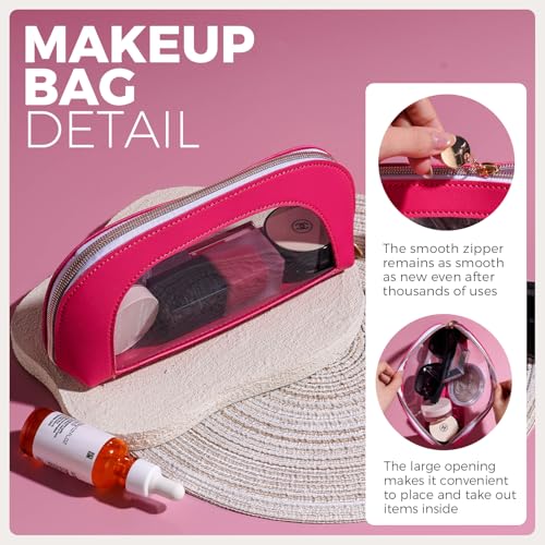 Image 2 of BS-MALL 3 Pcs Makeup Bag Set, Waterproof Travel Makeup Kit with Zippers, Lightweight Travel Bag for Makeup Brush Holder & Organizer, Fashionable Leather Case for Daily Use & Storage (Hot Pink)