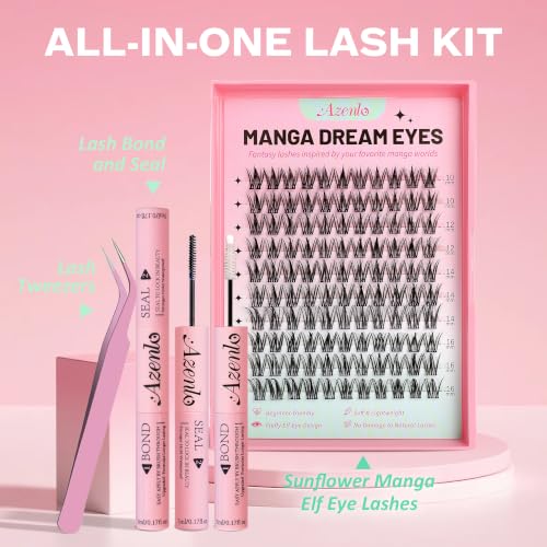 Image 3 of AZENLO Manga Lash Clusters Spider Lashes Anime False Eyelashes Kit 10-16mm