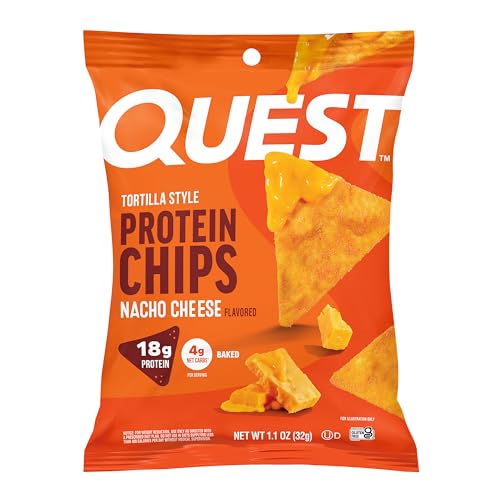 Image 1 of Default Title for the product Quest Nutrition Nacho Cheese Tortilla Style Protein Chips, 18g Protein, 4g Net Carb, Low Carb, Gluten Free, 1.1 oz (Pack of 12)