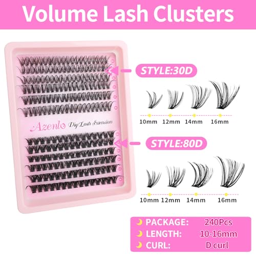 Image 5 of Azenlo Lash Extensions Cluster DIY Lashes 240pcs 30D 80D 10-16mm Eyelash Clusters Individual Lashes Cluster Lash Kit Thin Band Lash Kit(30D+80D KIT)
