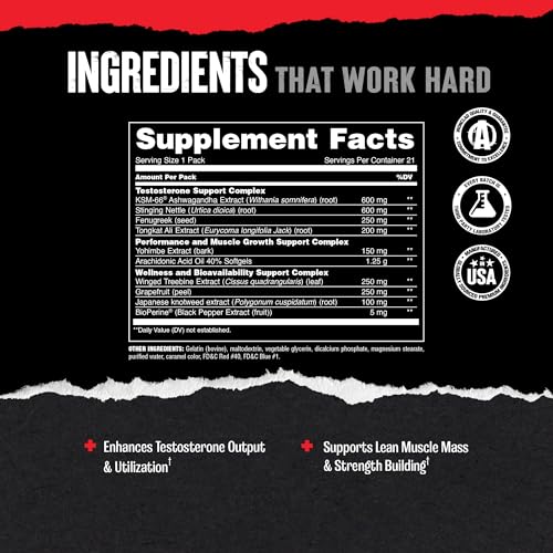 Image 3 of Animal Test Testosterone Booster Supplement for Men | 21 Day Pill Packs