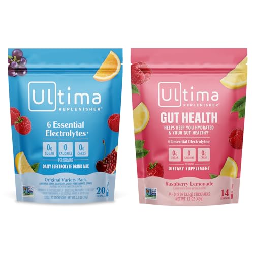 Image 1 of Default Title for the product Ultima Replenisher Electrolyte Powder Drink Mix Bundle ? Sugar Free ? Variety, Gut Health ? 20 Stickpacks, 14 Stickpacks ? 6 Electrolytes and Minerals ? Keto Friendly, Vegan, Non-GMO