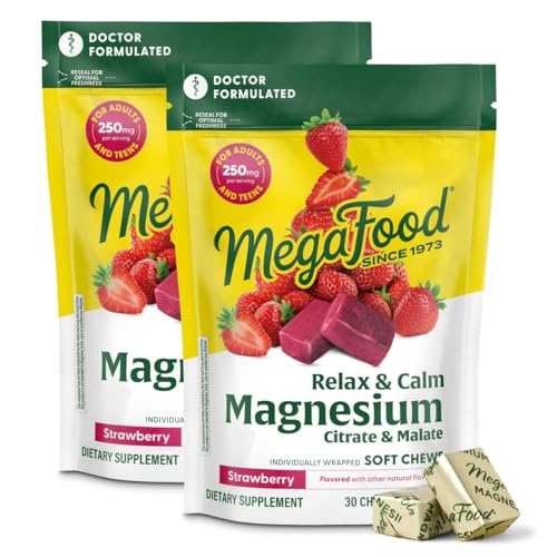 Image 1 of Default Title for the product MegaFood Relax + Calm Magnesium Complex, Strawberry, 30 Soft Chews (2 Pack)