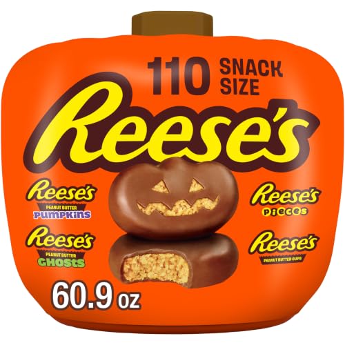 Image 1 of 60.9 Ounce (Pack of 1) for the product Reese's Assorted Peanut Butter Halloween Candy Pumpkin Bowl, 110 ct