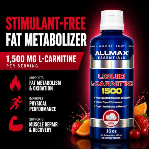 Image 2 of ALLMAX Nutrition Liquid L-Carnitine 1500 Milligrams, Fruit Punch, 16 oz (473 ml)