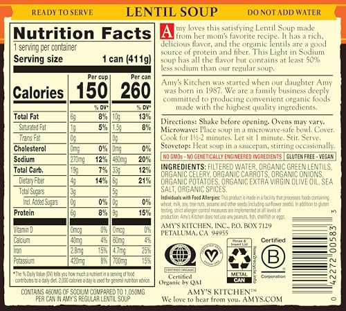 Image 2 of Amy's Soup Vegan Lentil Canned Soup (6 Pack) 14.5 oz
