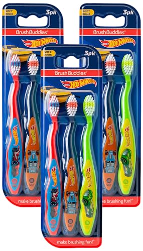 Image 4 of Red, Blue, Green / 1 Count (Pack of 9) for the product Brush Buddies Hot Wheels Manual Toothbrushes for Kids
