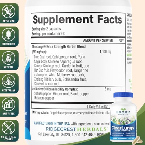 Image 4 of RidgeCrest Herbals ClearLungs Extra Strength Lung Health Support 120 Ct