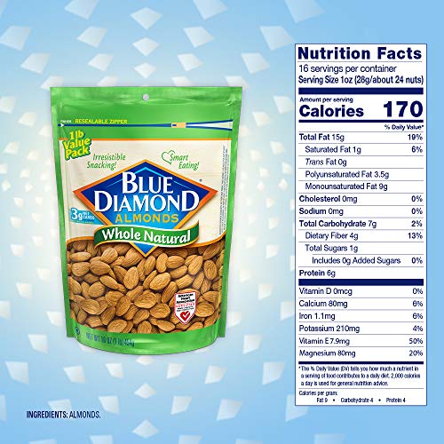 Image 2 of Blue Diamond Almonds Raw Whole Natural 16 Ounce Pack of 2