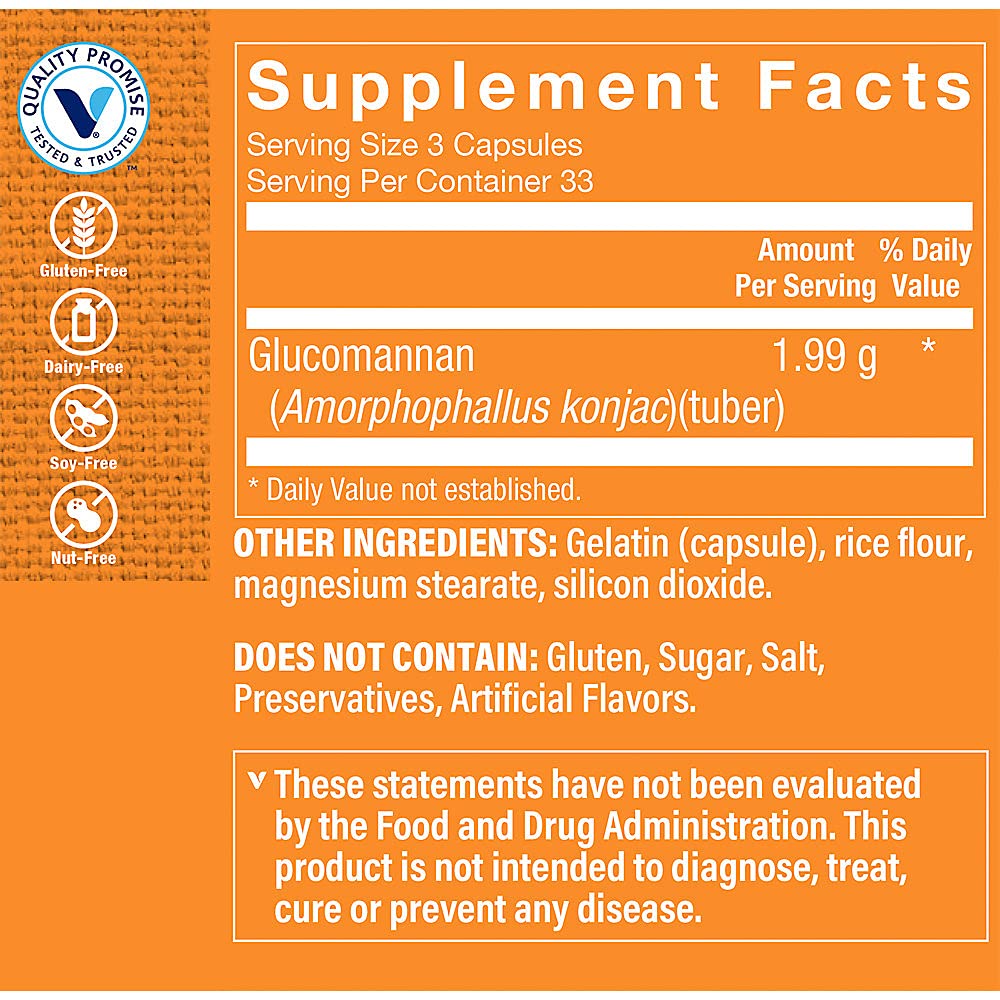The Vitamin Shoppe Glucomannan 1.99GM, Source Soluble Fiber from (100 Capsules)
