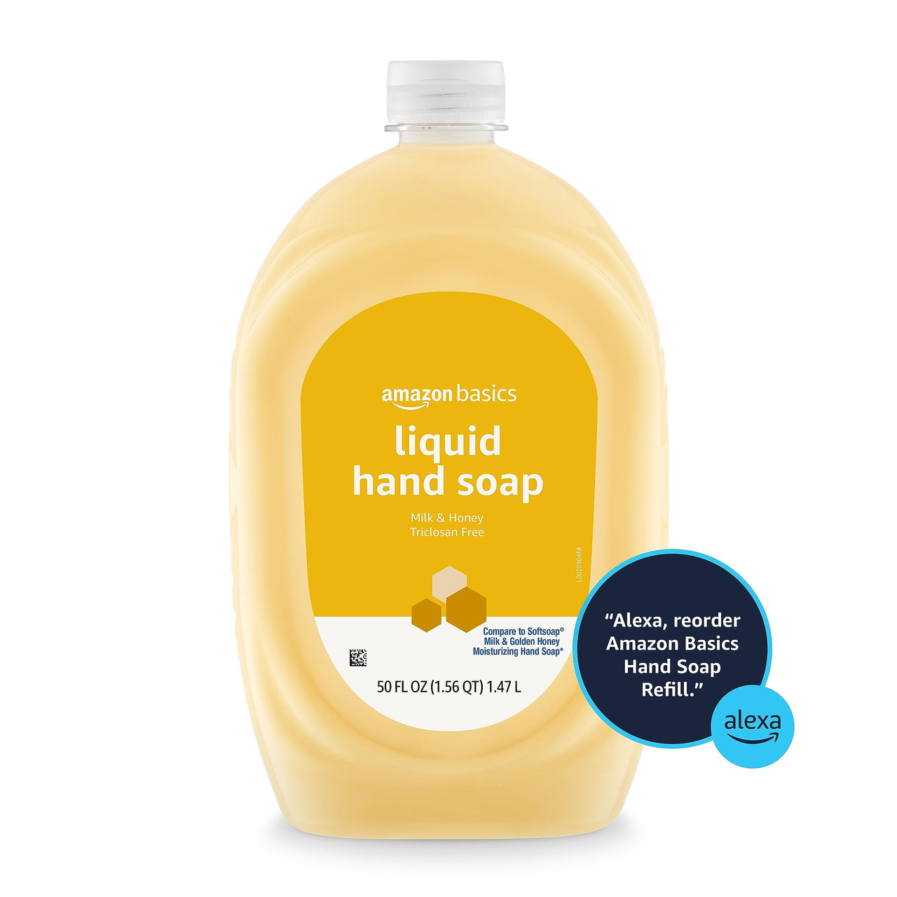 Amazon Basics Liquid Hand Soap Refill, Milk and Honey Scent, Triclosan-Free, pH Balanced, Dermatologist Tested, 50 Fluid Ounces