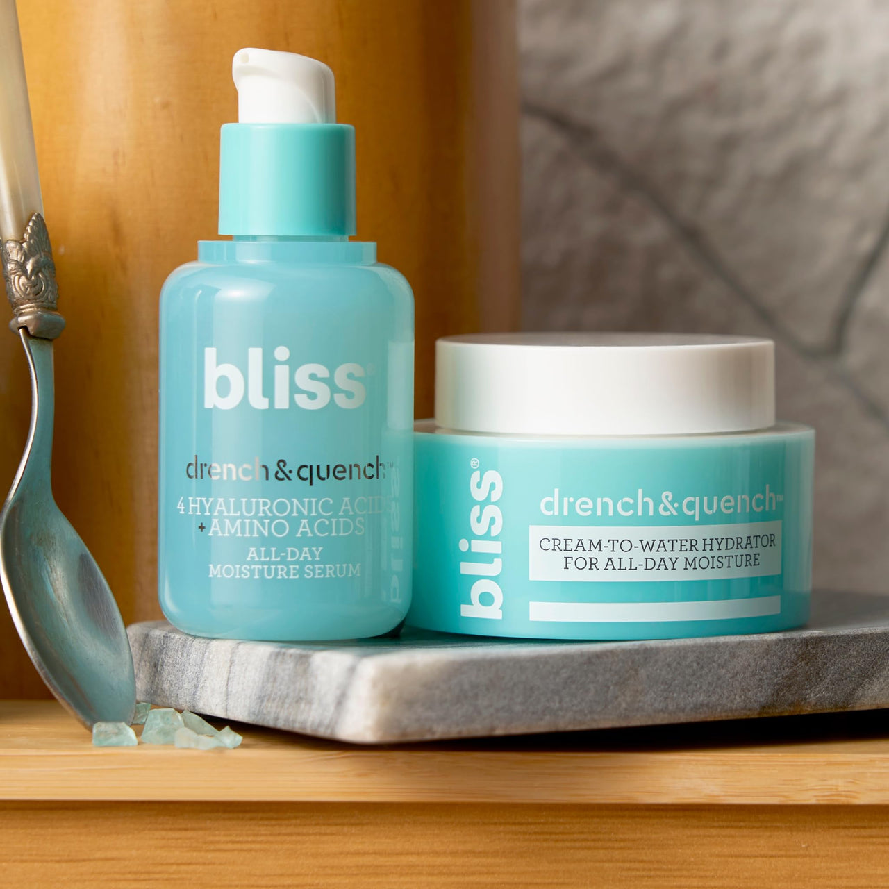 Bliss Hyaluronic Acid Drench & Quench Serum + Moitsturizer– Hydrating Ingredients for Dry, Sensitive Skin - Lightweight Gel Formula for Deep Hydration & Plump Skin - Clean, Cruelty-Free - 1 Fl Oz