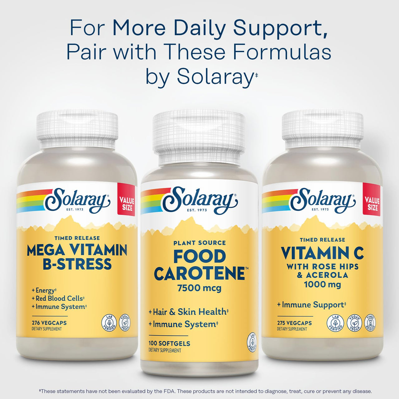 SOLARAY Food Carotene 7500mcg (25000 IU) - Beta Carotene Vitamin A Supplement - Wellness and Immune Support Supplement, Potent Eye Vitamins and Skin Food, Plant Sourced, 60-Day Guarantee, 100 Softgels
