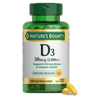 Thumbnail for Nature's Bounty Vitamin D3 2000 IU | Supports Immune Health, Calcium Absorption & Bone Strength | Essential for Healthy Bones | Non-GMO, No-Gluten | 350 Softgels, 1 Serving Per Day for Daily Health
