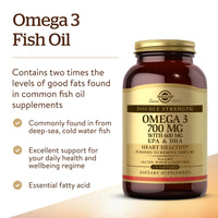 Thumbnail for Solgar Double Strength Omega-3 700 mg, 120 Softgels - Fish Oil Supplement - Support for Cardiovascular, Joint & Cellular Health - Contains EPA & DHA Omega 3 Fatty Acids - Gluten Free - 120 Servings