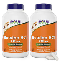 Thumbnail for Now Betaine HCl 648mg 240 Veg Capsules (Pack of 2) - Digestive Enzymes Supplement - Enhanced with Pepsin Protease for Protein Digestion Support