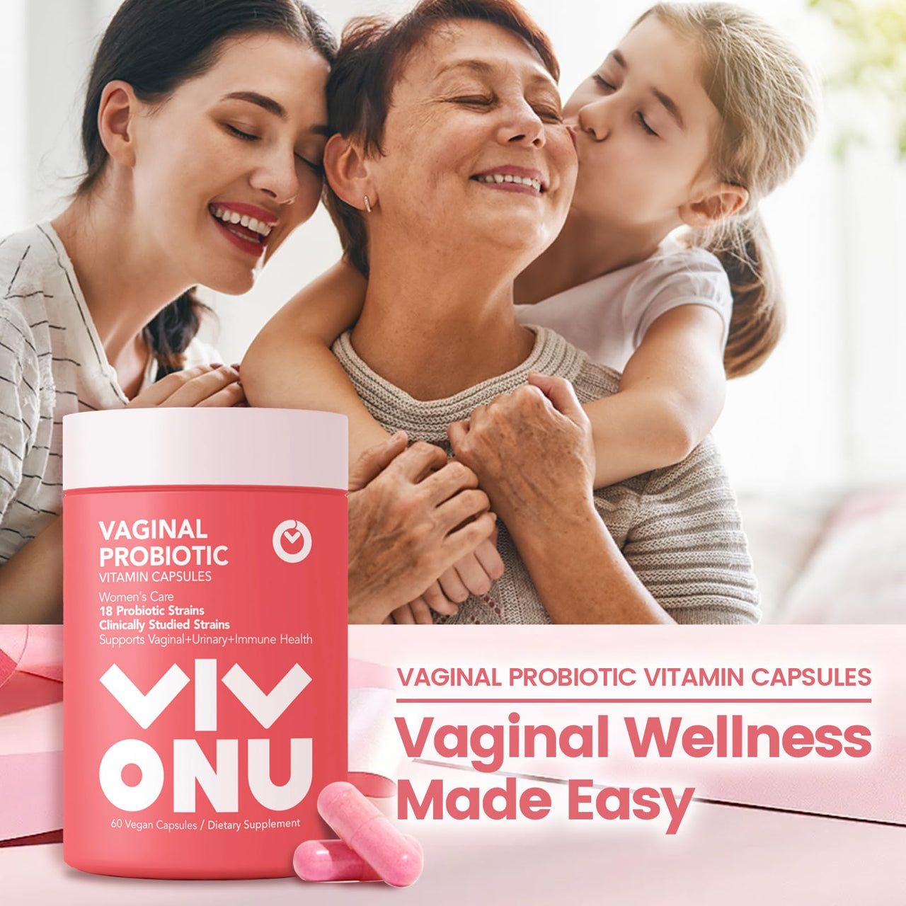 VivoNu Women's Probiotic,Prebiotics & Lactobacillus Probiotic Blend,60 Billion CFUs,18 Strains,Help Women's Health,Boost Immune,Digestive,Gut,Promote Healthy Vaginal Odor & Vaginal Flora